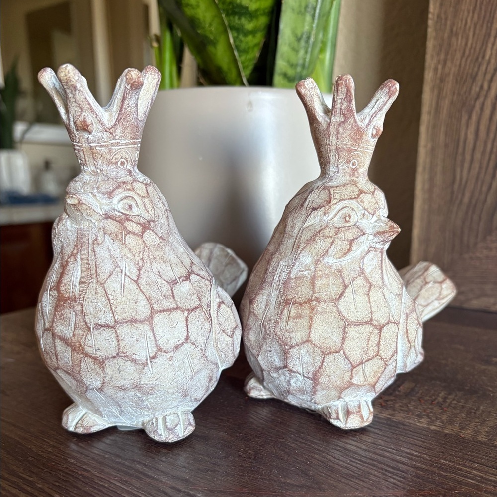 Rustic Bird Figurines with Crowns